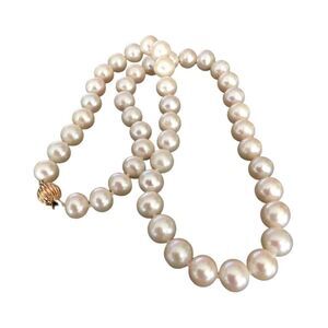 Fic Women's Necklace 9,5mm Natural Pearls Designer 14K Yellow Gold Clasp Antique